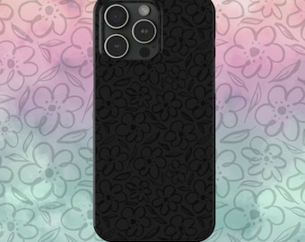 Funda para iPhone Black Wildflower - Estampado floral negro - De 17 a 11 pulgadas - Max, Pro, Air