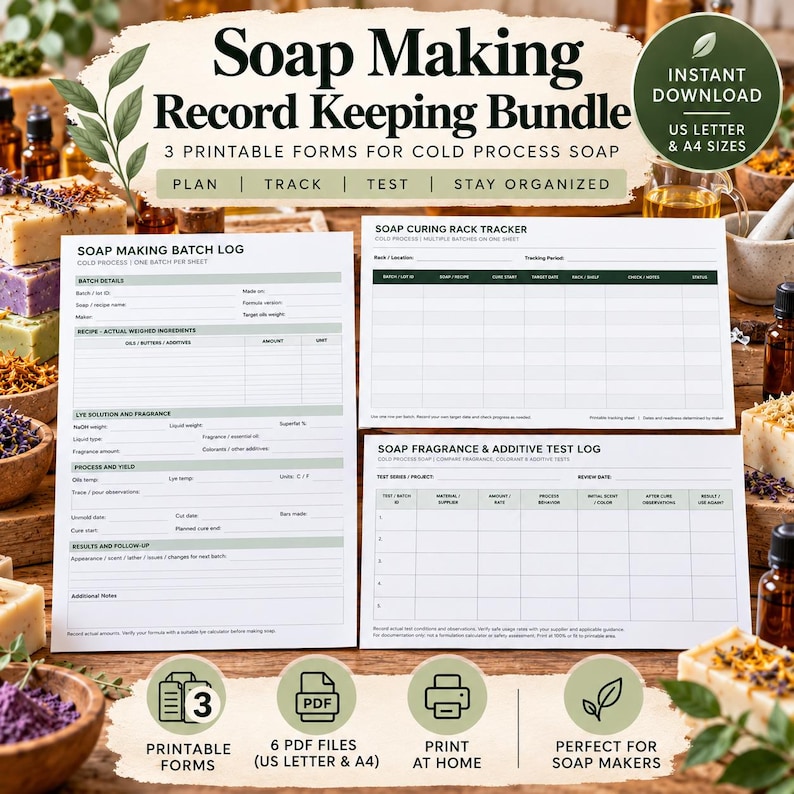 Test Reporting Cycle Soap Making Log Bundle, Cold Process Soap Batch, Curing & Fragrance ...