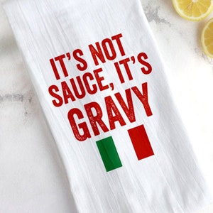 Sauce Or Gravy Tea Towel For Sunday Family Spaghetti Meatball Dinner Pasta Italian Flag Mom Dad Chef Cook Funny Nonna Grandma Kitchen Gift