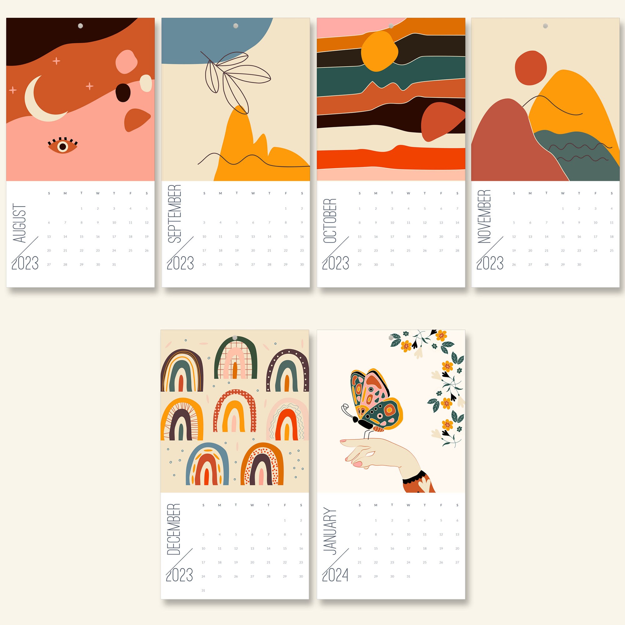 2023 Modern Bohemian Wall Calendar Contemporary 2023 Wall Calendar