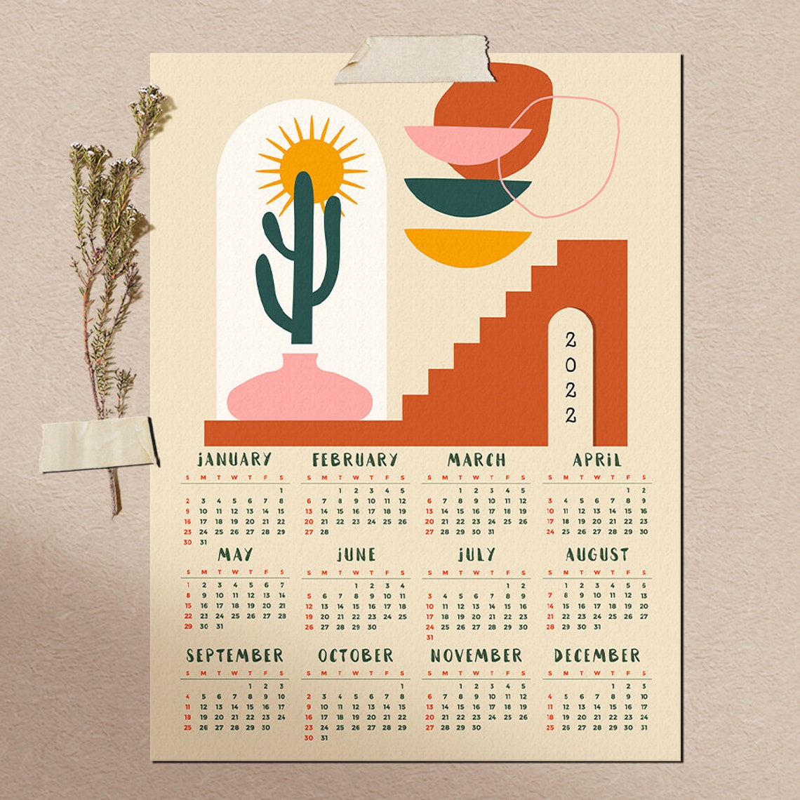 Printable 2023 A4 Size Calendar Bundle Mid Century Modern Etsy