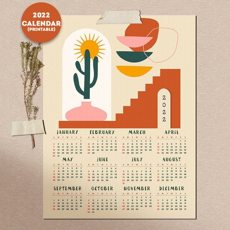 printable 2022 a4 size calendar bundle mid century modern