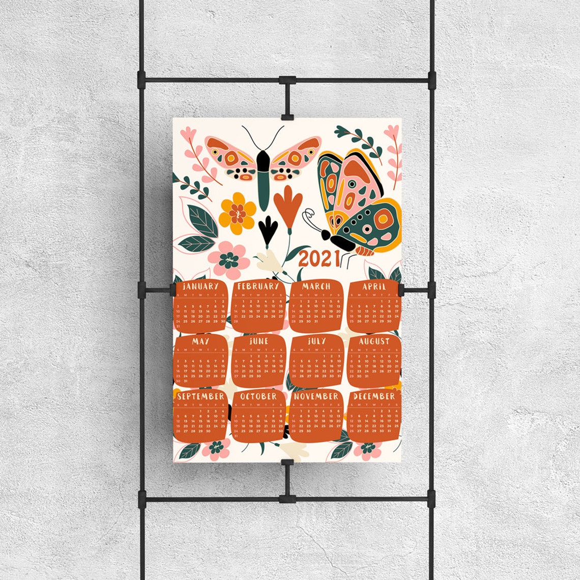 2021 Poster Calendar Butterfly and Moth Medium Wall Calendar Etsy