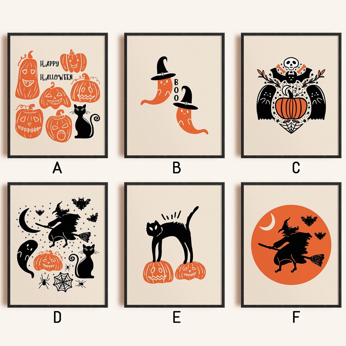 Halloween Decor Modern Art Set Halloween Decor Minimal Etsy