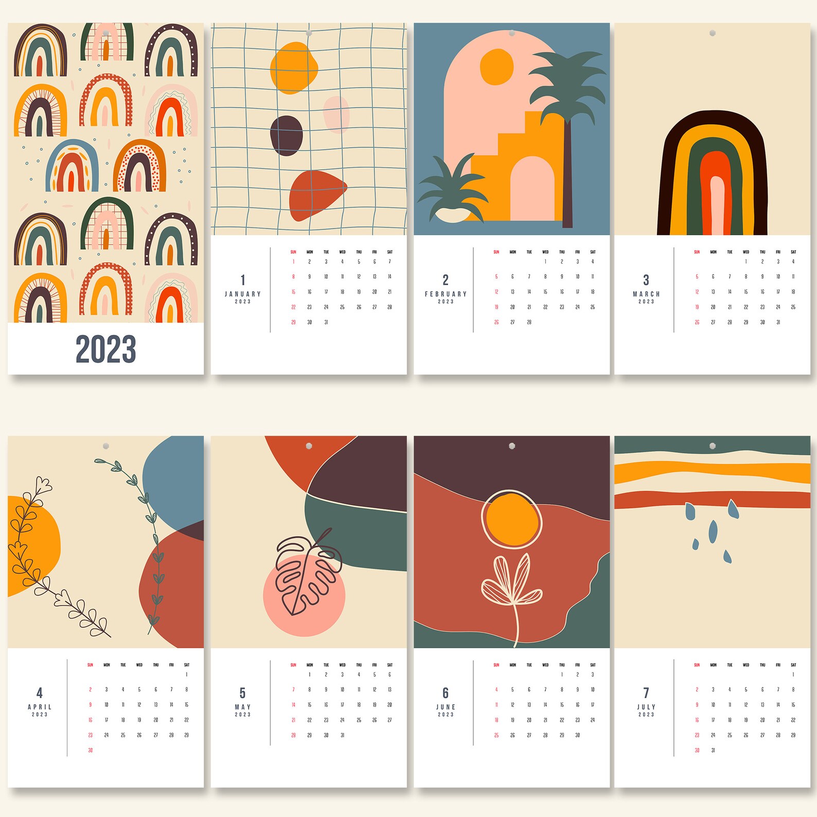 2023 Modern Bohemian Wall Calendar Contemporary 2023 Wall Calendar
