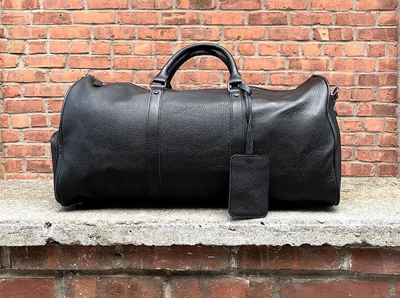 Handmade Leather Duffle Bag The Endre Weekender Vintage Leather Duffle Bag Black Leather Travel Bag Mens Leather Duffle Bag image 1