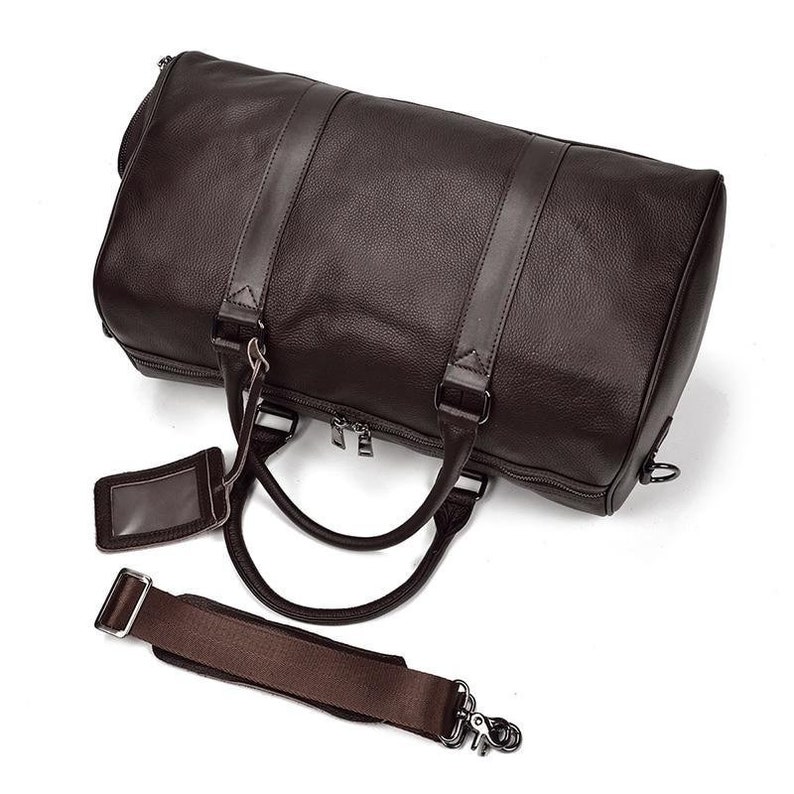 Handmade Leather Duffle Bag The Endre Weekender Vintage Leather Duffle Bag Black Leather Travel Bag Mens Leather Duffle Bag image 9