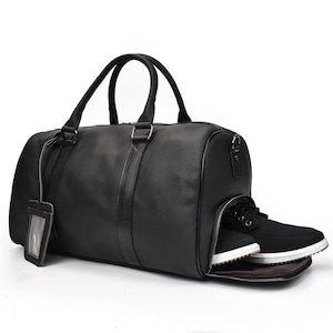 Handmade Leather Duffle Bag The Endre Weekender Vintage Leather Duffle Bag Black Leather Travel Bag Mens Leather Duffle Bag image 6