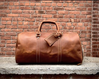 Duffle Bag en cuir fait à la main | Grand duffle Bag en cuir | Duffle Bag en cuir vintage | Le Dagny Weekender