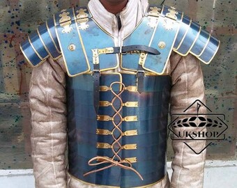 Roman Lorica Segmentata Blue antic|  Armor Breastplate Medieval Costume Brass Lined Segmentata | Lorica Segmentata Armor | Father Day Gift