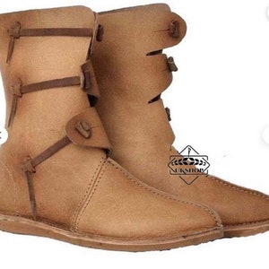 Medieval Leather Boots Viking shoes with Half -high, Viking Medieval Brown Leather Boots, UKE-342 Easter Gift