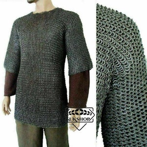 9mm Chainmail Haubergeon Flat Riveted With Solid Rings Chain mail Shirt, UKE-002 mother's day