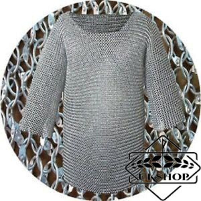 10 MM Round Riveted Chainmail Full Sleeves Chainmail Shirt Reenactment Costume Medieval Chainmail LARP Riveted Chainmail