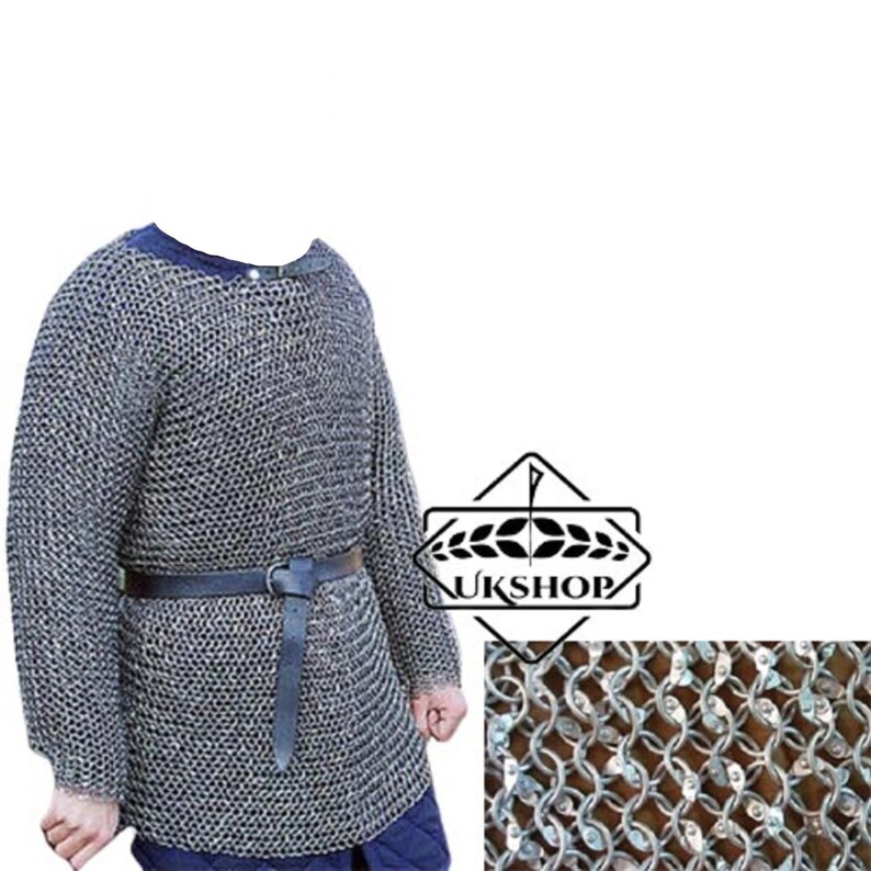 10 MM Round Riveted Chainmail Full Sleeves Chainmail Shirt Reenactment Costume Medieval Chainmail LARP Riveted Chainmail