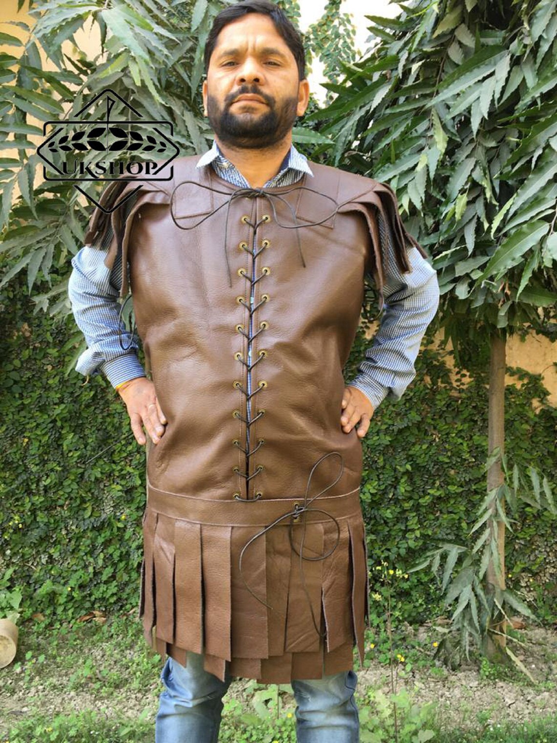 Medieval Brown Leather Costumes Thick Leather Sleeveless Etsy