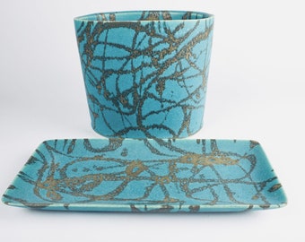 Hand made vase and plate by contemporary ceramist Morino Taimei, Kyoto