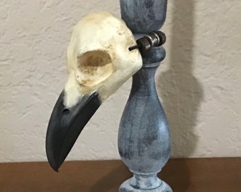 Raven skull candle holder