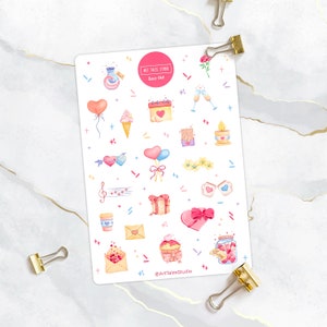 Valentijnsdag Sticker Sheet, Liefde Stickers, Planner Stickers, Bullet Journal Stickers, Scrapbook Stickers, Hart Stickers, Ballon, Paar