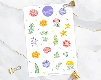 Floral Sticker Sheet, Flower Stickers, Leaves Stickers, Greenery Stickers, Bujo Stickers, Planner Stickers,Bullet Journal Stickers,Scrapbook