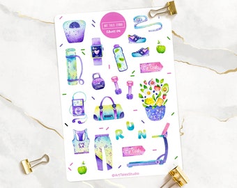 Fitness Sticker Sheet, Workout Stickers, Planner Stickers, Bullet Journal, Health Stickers, Gym Stickers, Workout, Wellness, Mindfulness