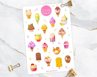Ice Cream Sticker Sheet, Ice Cream Stickers, Summer Stickers, Food Stickers, Planner Stickers, Bullet Journal Stickers, Sundae Stickers, Bujo