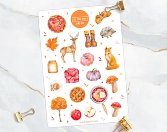 Cozy Autumn Sticker Sheet, Fall Stickers, Planner Stickers, Bullet Journal Stickers, Leaves, Fox, Hedgehog, Pumpkin Spice, Sweater Weather