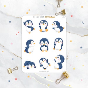 Cute Penguins Sticker Sheet, Planner Stickers, Scrapbook, Stationary, Bujo, Journal Stickers, Arctic, Animal Stickers, Baby Penguin