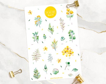 Hoja de pegatinas florales, pegatinas de flores, pegatinas de hojas, pegatinas de vegetación, pegatinas de Bujo, pegatinas de planificador, pegatinas de bullet journal, álbum de recortes