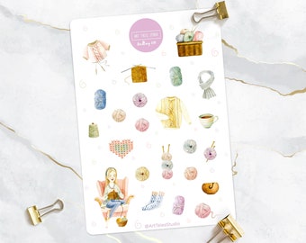 Knitting Sticker Sheet, Winter Stickers, Cozy Stickers, Knitting Stickers, Yarn, Bujo Stickers, Planner Stickers, Bullet Journal Stickers