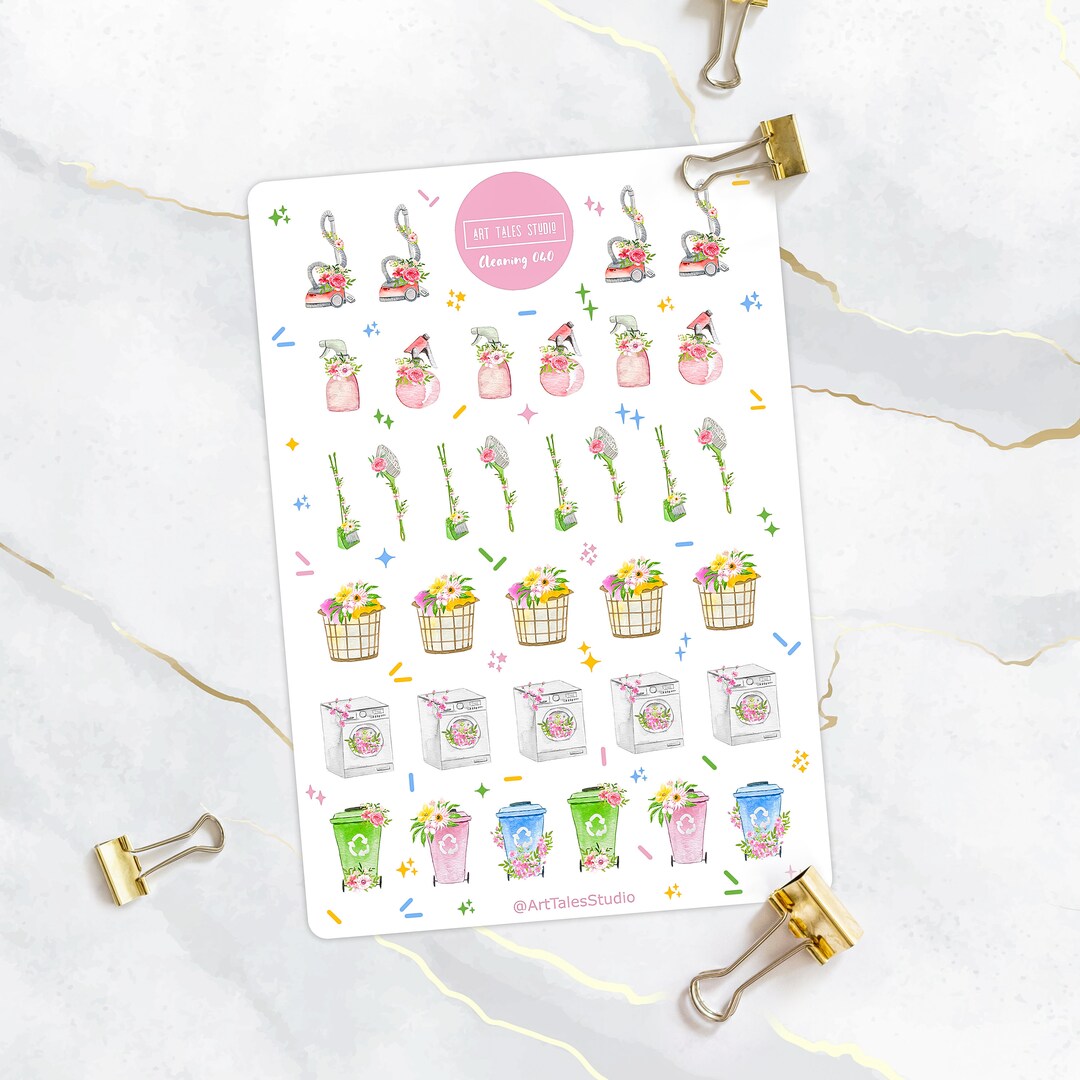 Cleaning Sticker Sheet, Housework Stickers, Planner Stickers, Bullet ...