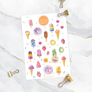 Zomer Sticker Sheet, Ice Cream Stickers, Smoothie Bowl Sticker Sheet, Food Stickers, Planner Stickers, Bullet Journal Stickers, Kerstcadeaus