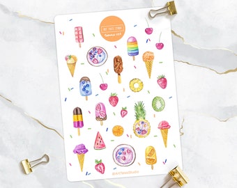 Hoja de pegatinas de verano, pegatinas de helado, hoja de pegatinas de smoothie Bowl, pegatinas de alimentos, pegatinas de planificador, pegatinas de bullet journal, regalos de Navidad