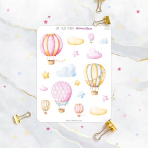 Heteluchtballon Sticker Sheet, Ballon Sticker, Planner Stickers, Wolken, Sterren, Stationaire, Bujo, Journal Sticker, Travel Sticker, Scrapbook