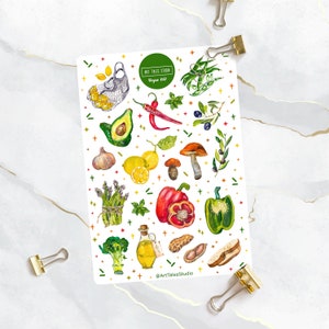 Feuille d’autocollants végétaliens, autocollants biologiques, autocollants pour les amateurs de plantes, aliments, à base de plantes, végétariens, autocollants végétariens, autocollants sains, Bullet Journal