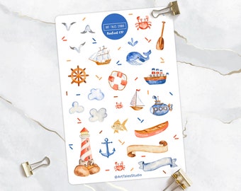 Nautical Sticker Sheet, Maritime Stickers, Planner Stickers, Bullet Journal Stickers, Ocean Stickers,Vacation Stickers,Beach Stickers,Marine