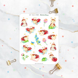 Lady Bug Sticker Sheet, Planner Stickers, Scrapbook, Stationary, Bujo, Journal Stickers, Kawaii Stickers, Cute Bugs, Floral, Greenery, Fun