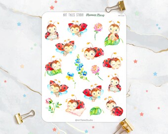Lady Bug Sticker Sheet, Planner Stickers, Scrapbook, Stationary, Bujo, Journal Stickers, Kawaii Stickers, Cute Bugs, Floral, Greenery, Fun