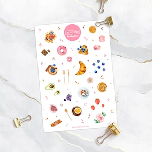 Breakfast Sticker Sheet, Brunch Stickers, Planner Stickers, Bullet Journal Stickers, Food Stickers, Coffee, Tea, Pancake, Waffles, Croissant