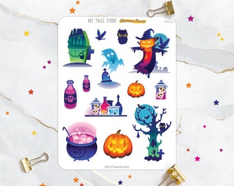 Halloween Sticker Sheet, Spooky Stickers, Witch, Magical, Trick or Treat, Pumpkin, Ghost, Planner Stickers, Stationary,Bujo,Journal Stickers
