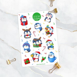 Christmas Stickers, Sticker Sheet, Penguin Stickers, Winter, Planner Stickers, Bullet Journal Stickers, Festive Stickers, Holiday Stickers,