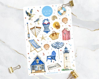 Beach Sticker Sheet, Summer Stickers, Vacation Stickers, Tropical Stickers, Holiday Stickers, Coastal Stickers, Bullet Journal Stickers,Bujo