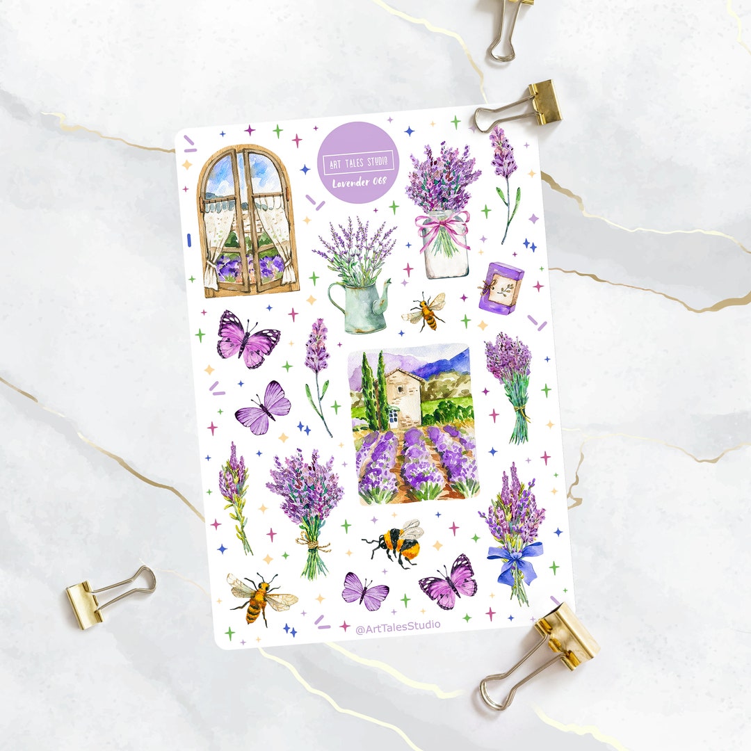 Lavender Sticker Sheet, Spring Stickers, Floral Stickers, Lavender ...