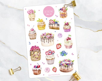 Cake Stickers, Cupcake Stickers, Bakery Sticker Sheet, Food Stickers, Sweets, Pastry, Dessert, Birthday Cake, Baking, Planner Stickers, Bujo
