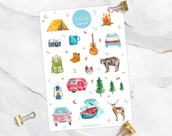 Camping Sticker Sheet, Camping Stickers, Planner Stickers, Bullet Journal Stickers, Summer Stickers, Vacation Stickers, Adventure Stickers
