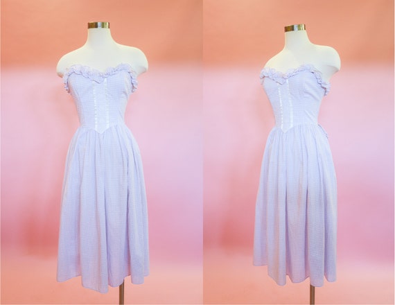 1980s Gunne Sax Purple Gingham Dress | XS | Lavend
