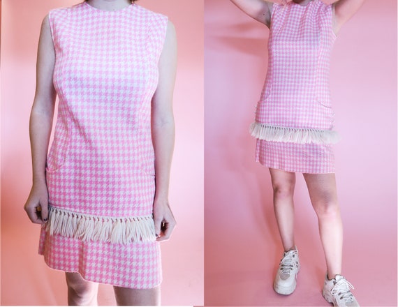 1960s Houndstooth Mini Dress + Skirt Set | M | Hot