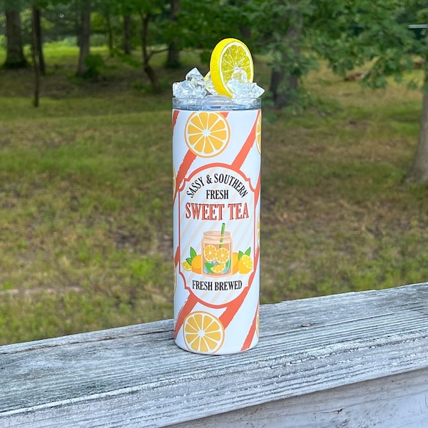 Sassy and Southern Fresh Sweet Tea Fresh Brewed, Faux Ice and Lemon Tumbler, Summer Travel Tumbler, Adult Beverage Travel Cup