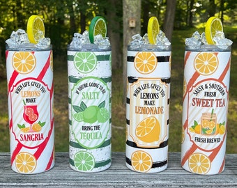 Fruit Tumblers, When Life Gives You Lemons and Limes, Faux Ice and Lemon Tumbler, Punny Summer Travel Tumbler, Adult Beverage Travel Cup