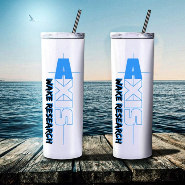 Axis Wake Research Speedboat Skinny Tumbler with Straw, Stainless-Steel White Travel Coffee Cup, Reusable Metal Straw, Permanent Design