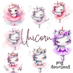 Clipart unicorno ballerina – Kit digitale PNG senza sfondo – Decorazioni baby shower, inviti, stampe